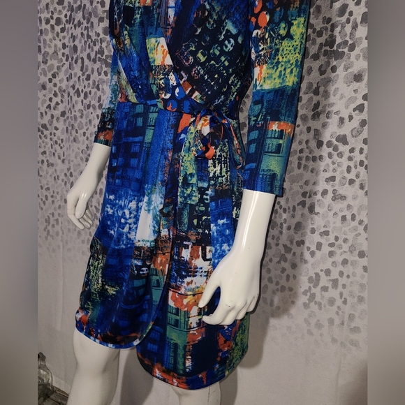 Oleg Cassini Side Tie Dress, Graphic Print Size 4 - Picture 3 of 7